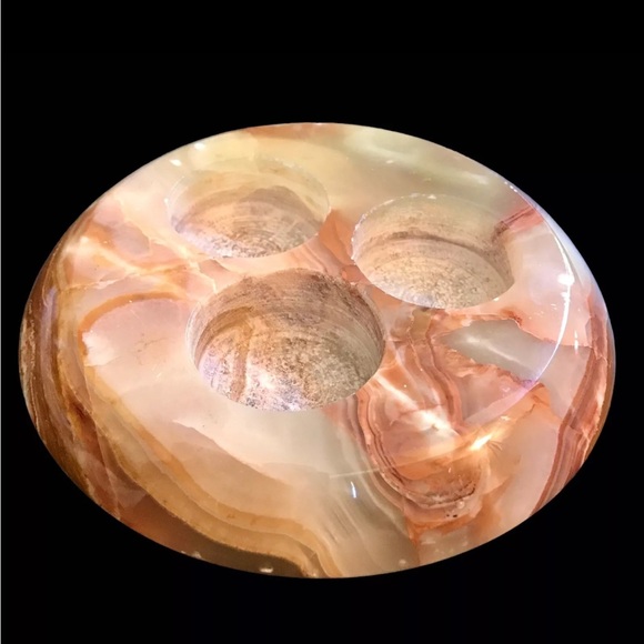 Set 2 Green Onyx Calcite Triple Tea Light Candle Holders Round 6” Stone Pakistan - Picture 13 of 16